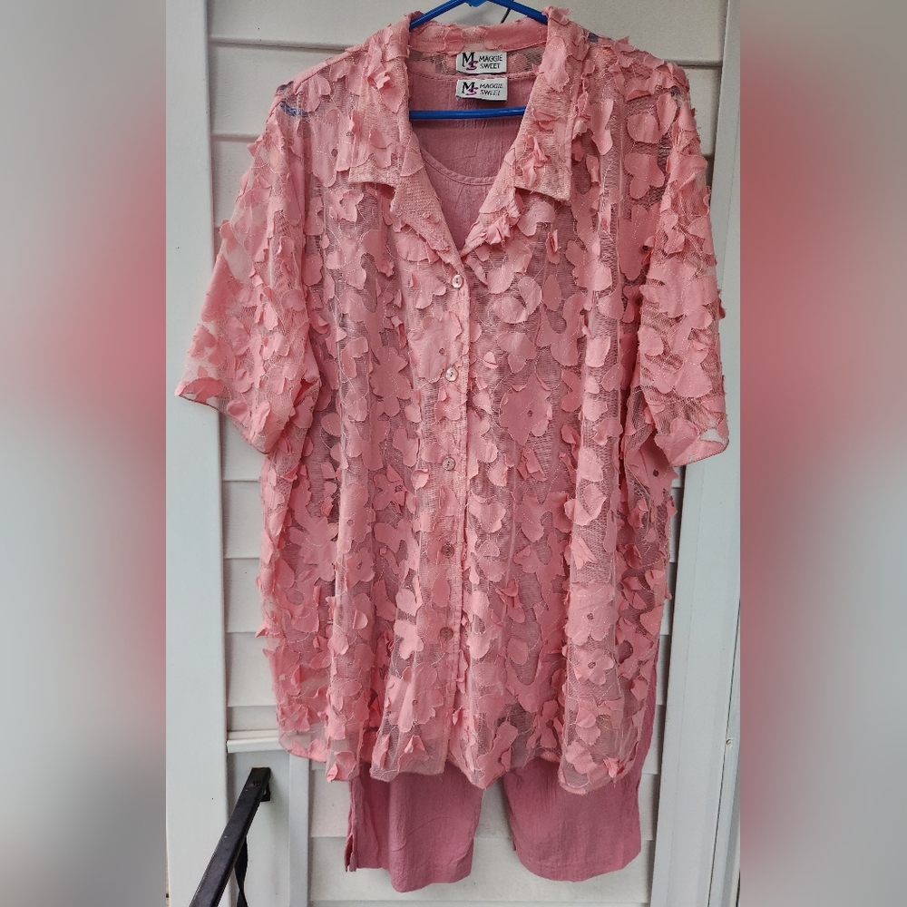 Spring Summer Set Coral Pink Peach Lace  Net Flower Layer Size 2X